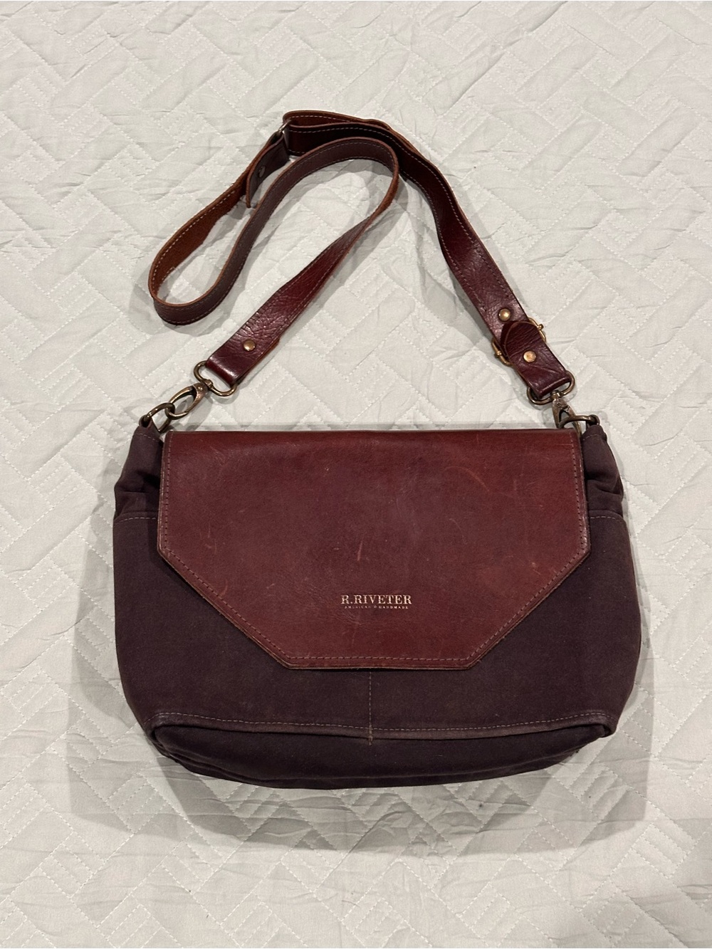 R. Riveter Handmade Canvas & Leather Crossbody Messenger Bag Brown USA